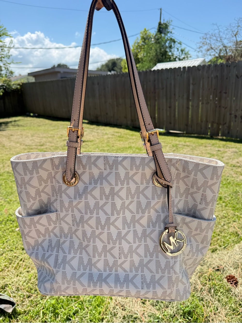 Michael Kors Off White MK Logo Tote Bag and Wallet